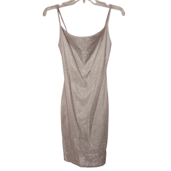 Nasty Gal Dresses & Skirts - Nasty Gal Metallic Gray Shimmer Cowl Neck Slip Dress 0